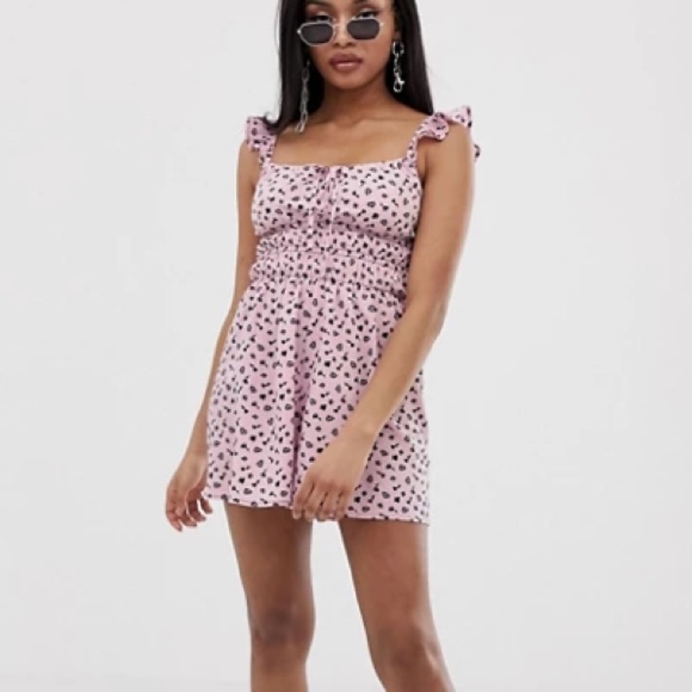 COLLUSION Petite shirred romper in ditsy print